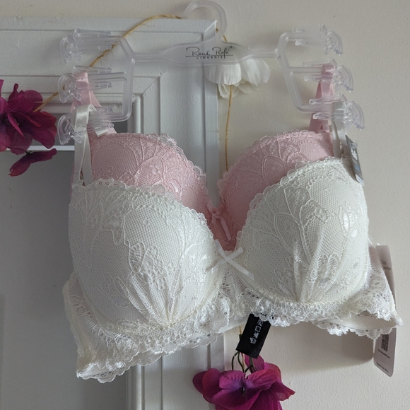 Rene Rofe Bras NWT 2-pack Size 34B White Pink Lace - Picture 4 of 7